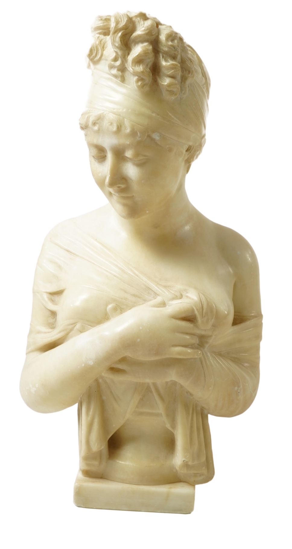 After Joseph Chinard, an alabaster bust of Madame Recamier, late 19th century